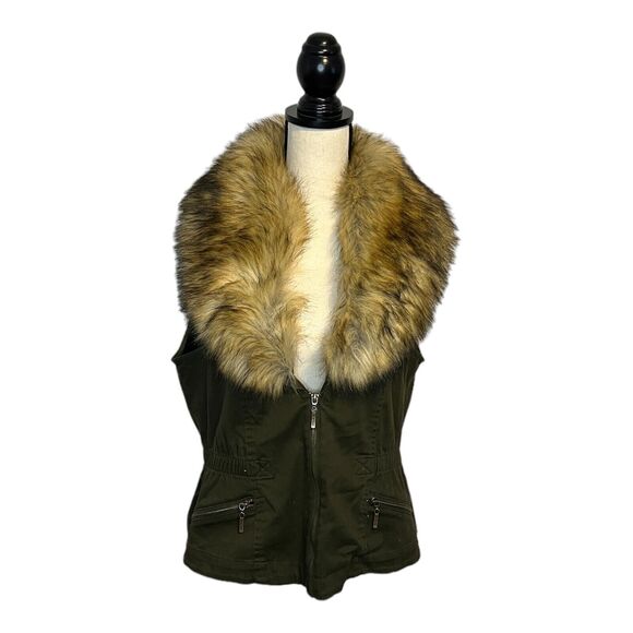 PETER NYGARD Women’s Green Bianca Vest Removable Faux Fur Collar Size 14 - Picture 2 of 7